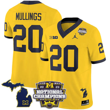 Personalized MW 2023 National Champions Patch Vapor Jersey V6 - Maize / Kalel Mullings Stitched