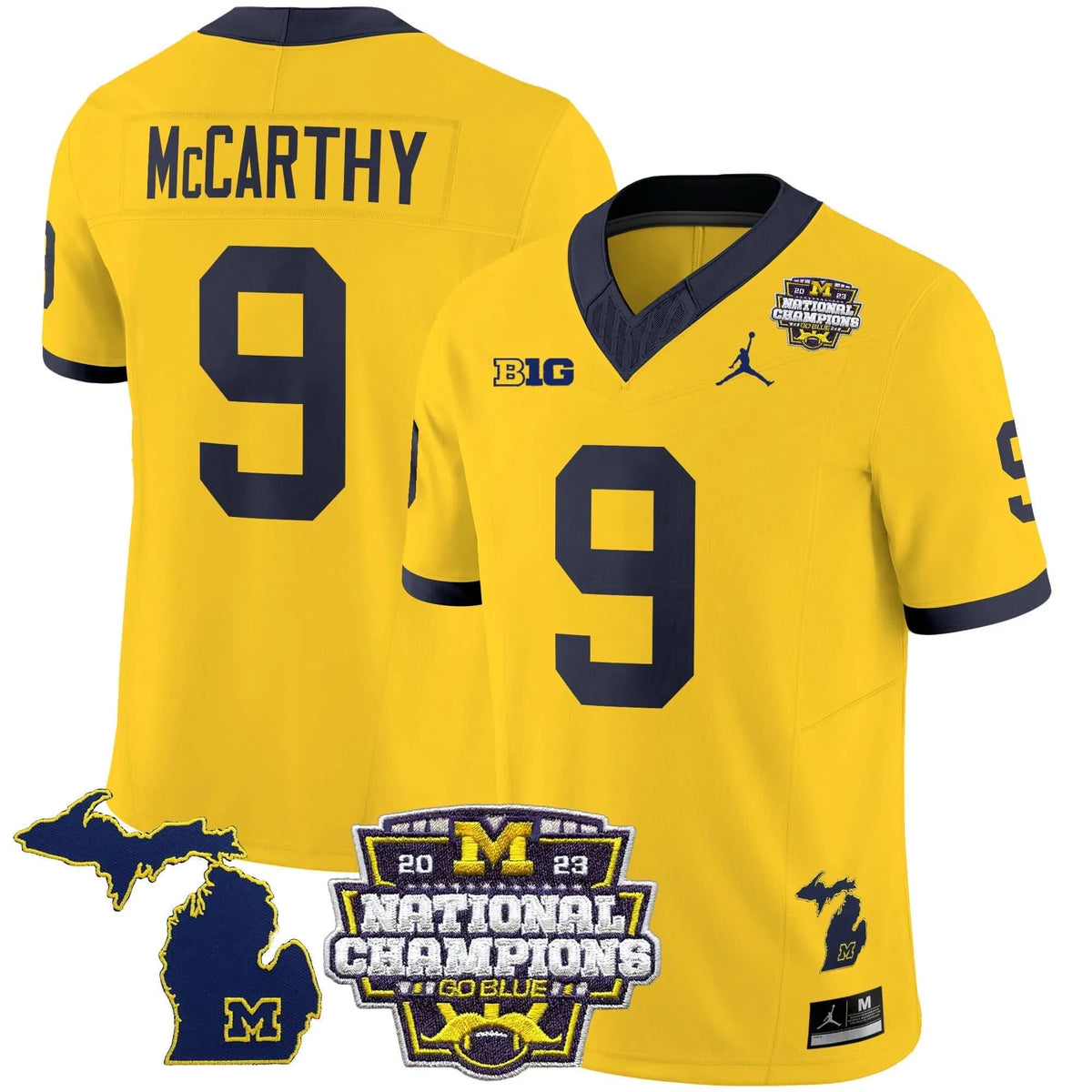 Personalized MW 2023 National Champions Patch Vapor Jersey V6 - Maize / J.J. McCarthy Stitched