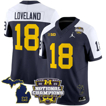 Personalized MW 2023 National Champions Patch Vapor Jersey V6 - Alternate / Colston Loveland Stitched