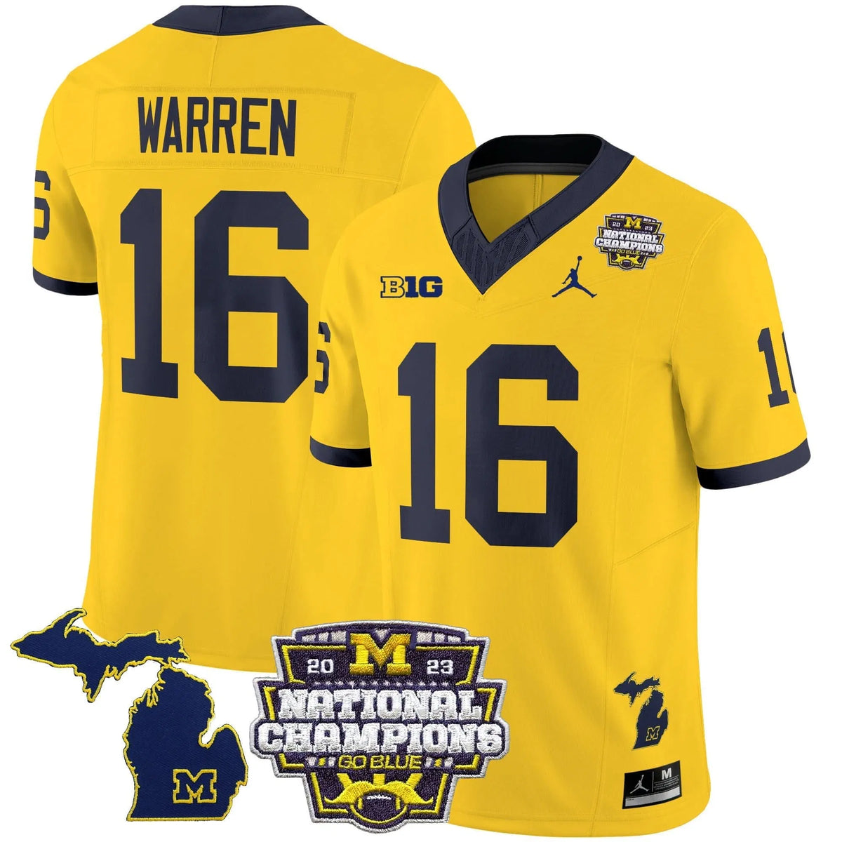 Personalized MW 2023 National Champions Patch Vapor Jersey V6 - Maize / Davis Warren Stitched