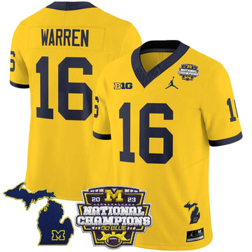 Personalized MW 2023 National Champions Patch Vapor Jersey V6 - Maize / Davis Warren Stitched