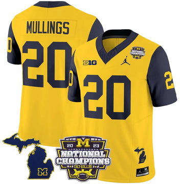 Personalized MW 2023 National Champions Patch Vapor Jersey V6 - Navy Sleeves / Kalel Mullings Stitched