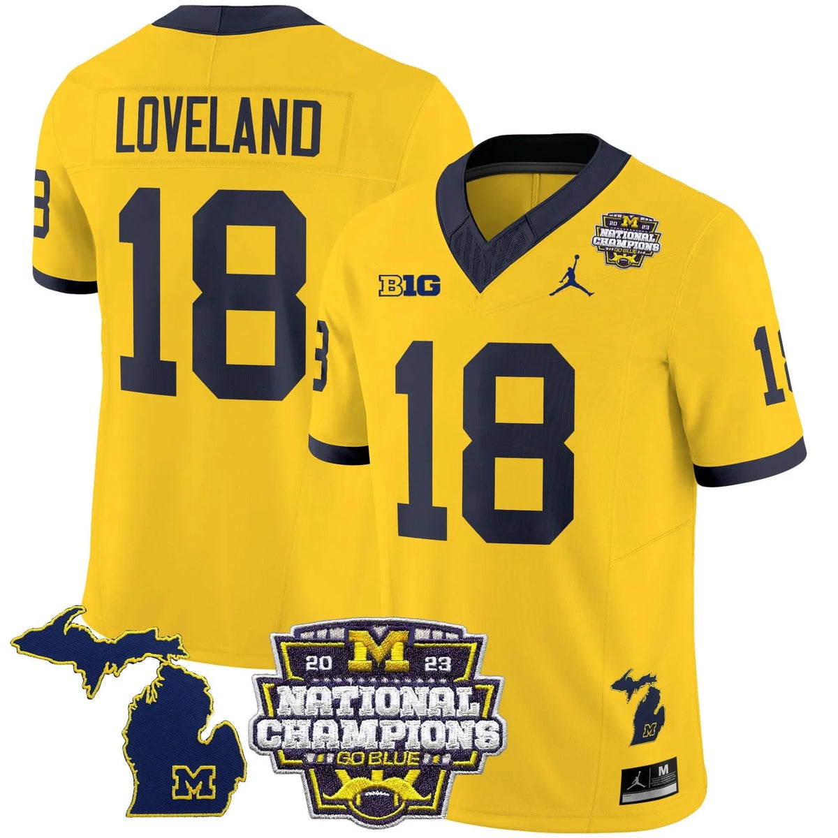 Personalized MW 2023 National Champions Patch Vapor Jersey V6 - Maize / Colston Loveland Stitched