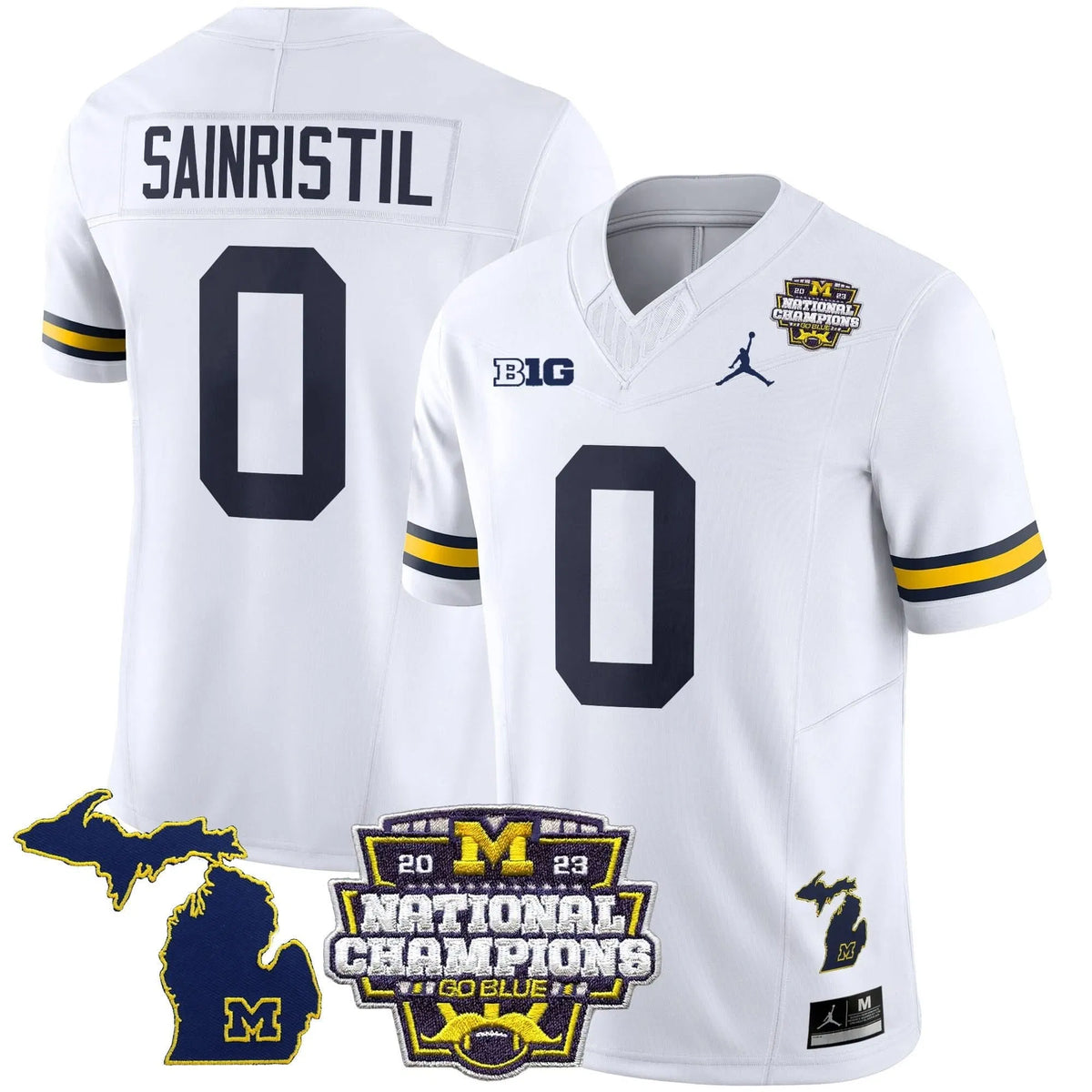 Personalized MW 2023 National Champions Patch Vapor Jersey V6 - White / Mike Sainristil Stitched