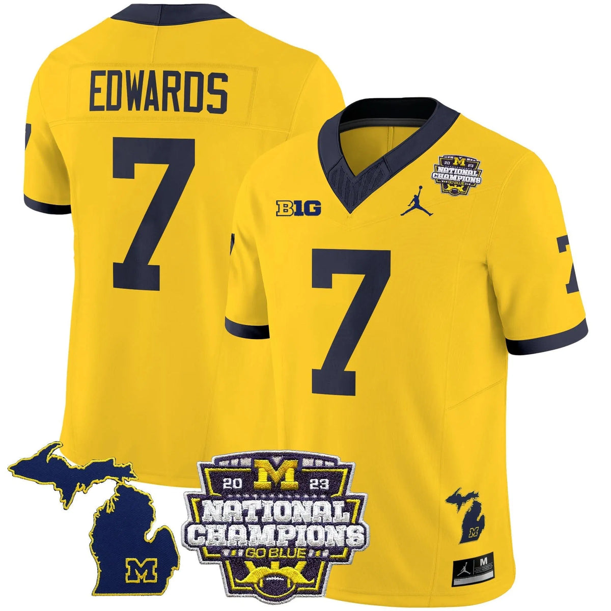 Personalized MW 2023 National Champions Patch Vapor Jersey V6 - Maize / Donovan Edwards Stitched