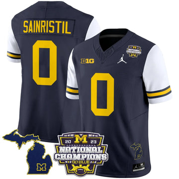 Personalized MW 2023 National Champions Patch Vapor Jersey V6 - White Sleeves / Mike Sainristil Stitched