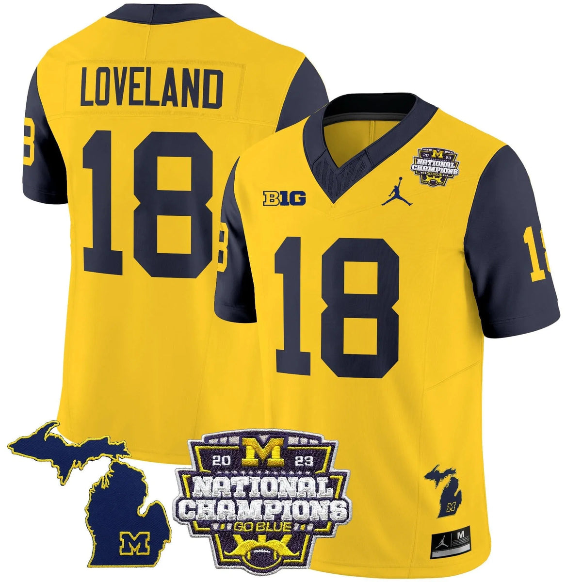 Personalized MW 2023 National Champions Patch Vapor Jersey V6 - Navy Sleeves / Colston Loveland Stitched
