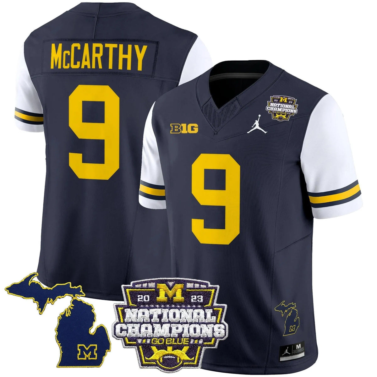 Personalized MW 2023 National Champions Patch Vapor Jersey V6 - White Sleeves / J.J. McCarthy Stitched