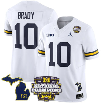Personalized MW 2023 National Champions Patch Vapor Jersey V6 - White / Tom Brady Stitched