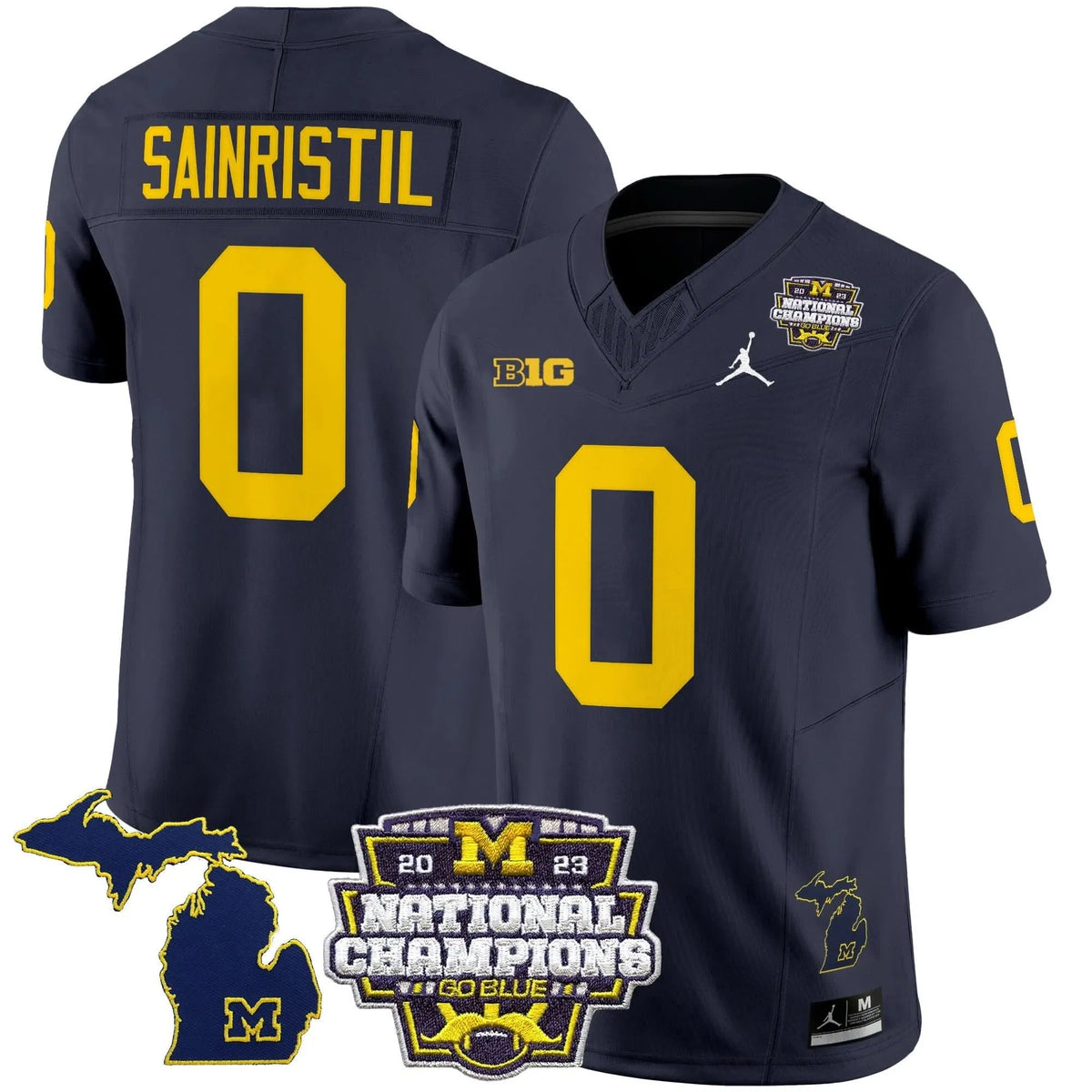 Personalized MW 2023 National Champions Patch Vapor Jersey V6 - Navy / Mike Sainristil Stitched
