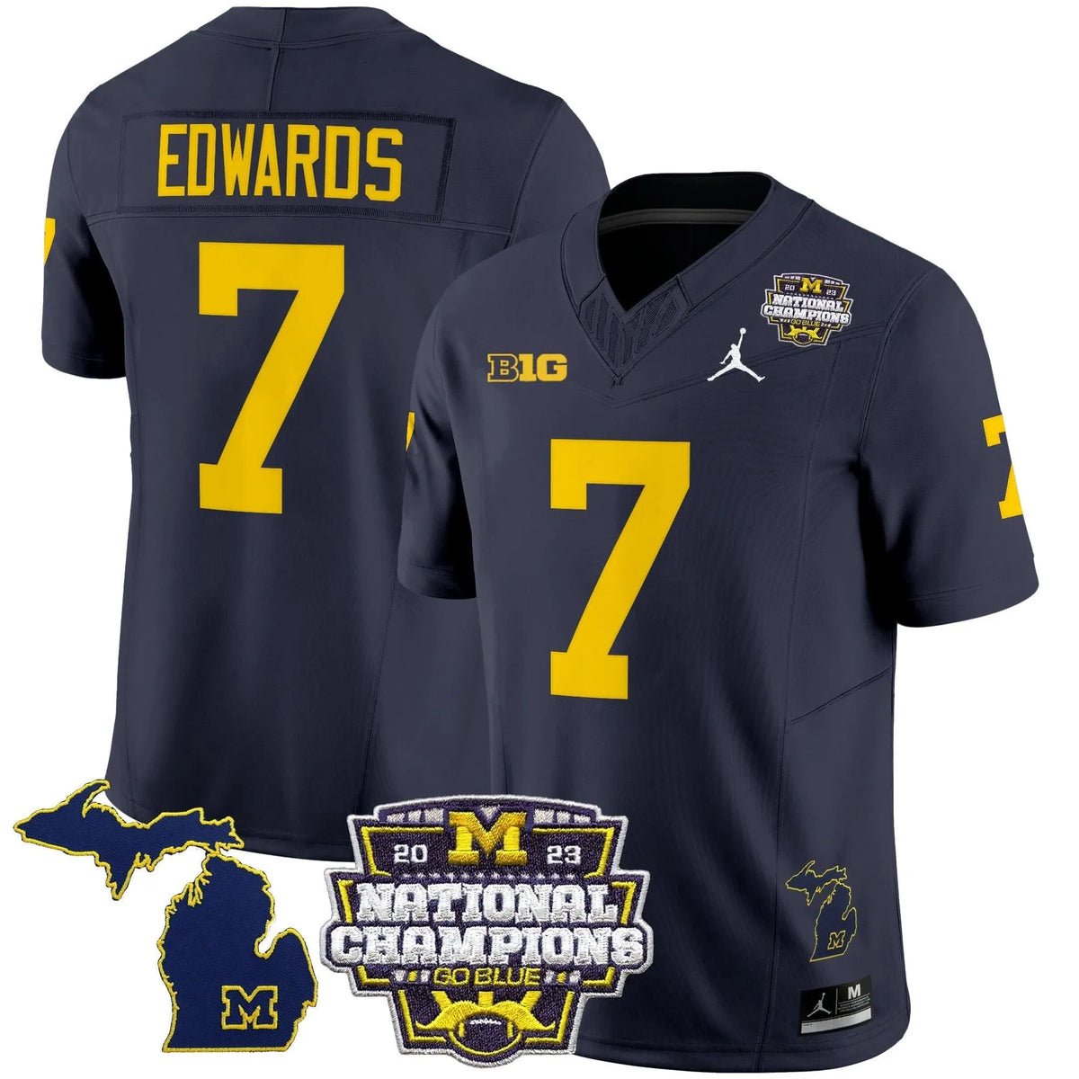 Personalized MW 2023 National Champions Patch Vapor Jersey V6 - Navy / Donovan Edwards Stitched