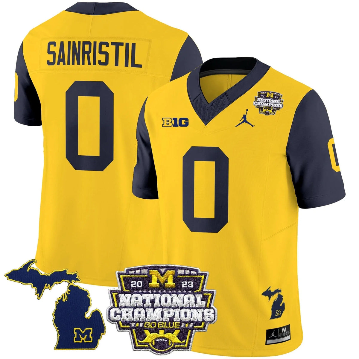 Personalized MW 2023 National Champions Patch Vapor Jersey V6 - Navy Sleeves / Mike Sainristil Stitched