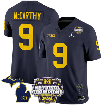 Personalized MW 2023 National Champions Patch Vapor Jersey V6 - Navy / J.J. McCarthy Stitched