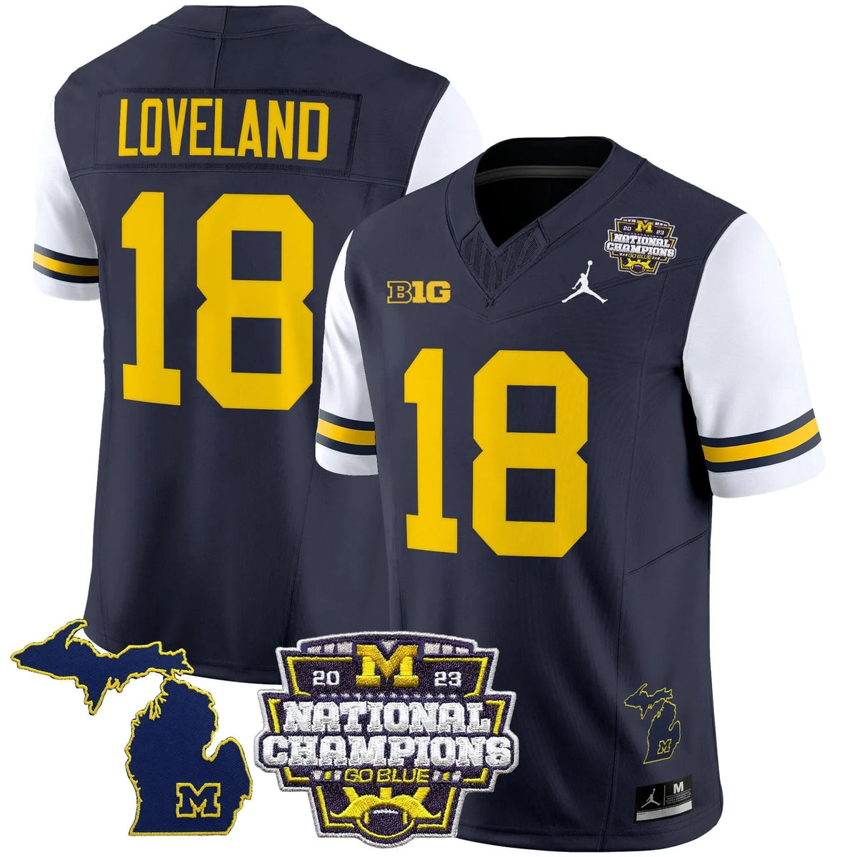 Personalized MW 2023 National Champions Patch Vapor Jersey V6 - White Sleeves / Colston Loveland Stitched