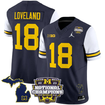 Personalized MW 2023 National Champions Patch Vapor Jersey V6 - White Sleeves / Colston Loveland Stitched