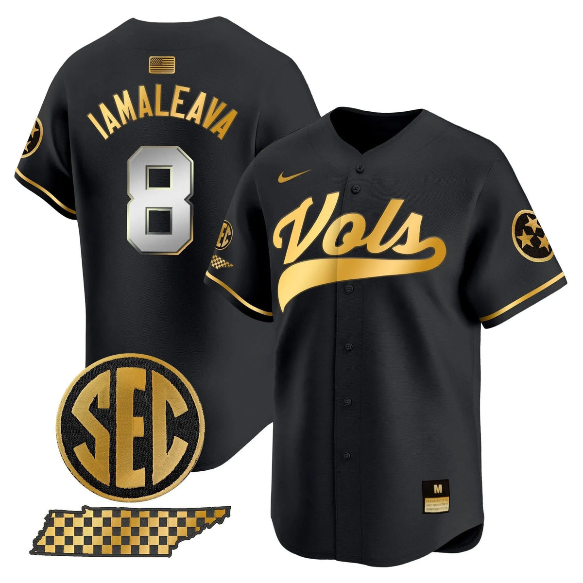 Personalized TV 2026 Vapor Premier Limited Baseball Jersey - Stitched - Black Gold / Nico Iamaleava Stitched