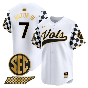 Personalized TV Checkerboard 2026 Vapor Premier Limited Baseball Jersey - Stitched - White Gold / Joe Milton III Stitched