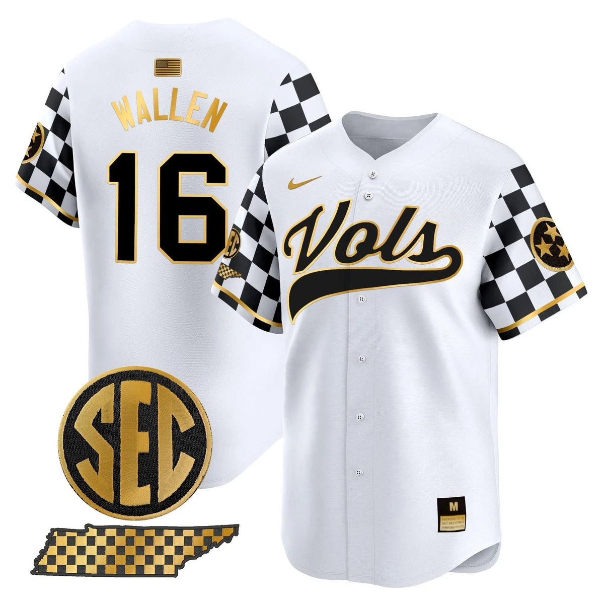 Personalized TV Checkerboard 2026 Vapor Premier Limited Baseball Jersey - Stitched - White Gold / Morgan Wallen Stitched