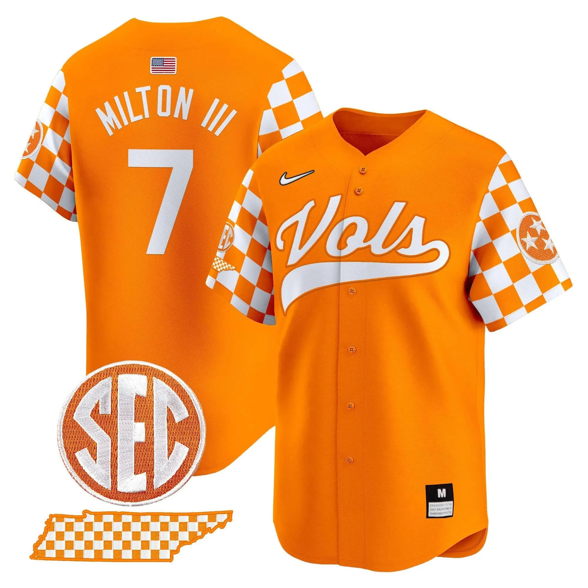 Personalized TV Checkerboard 2026 Vapor Premier Limited Baseball Jersey - Stitched - Orange / Joe Milton III Stitched
