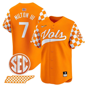 Personalized TV Checkerboard 2026 Vapor Premier Limited Baseball Jersey - Stitched - Orange / Joe Milton III Stitched