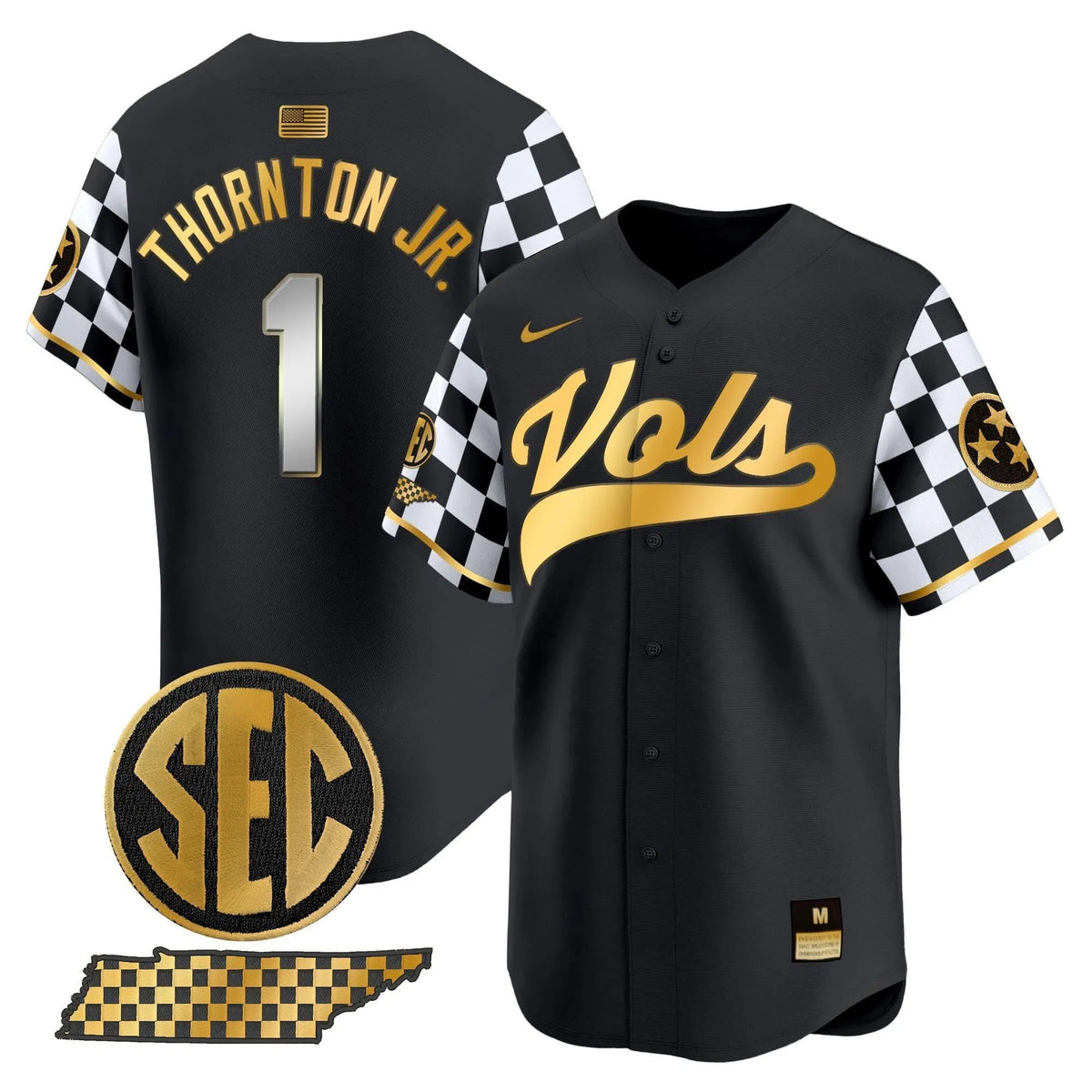 Personalized TV Checkerboard 2026 Vapor Premier Limited Baseball Jersey - Stitched - Black Gold / Thornton Jr. Stitched