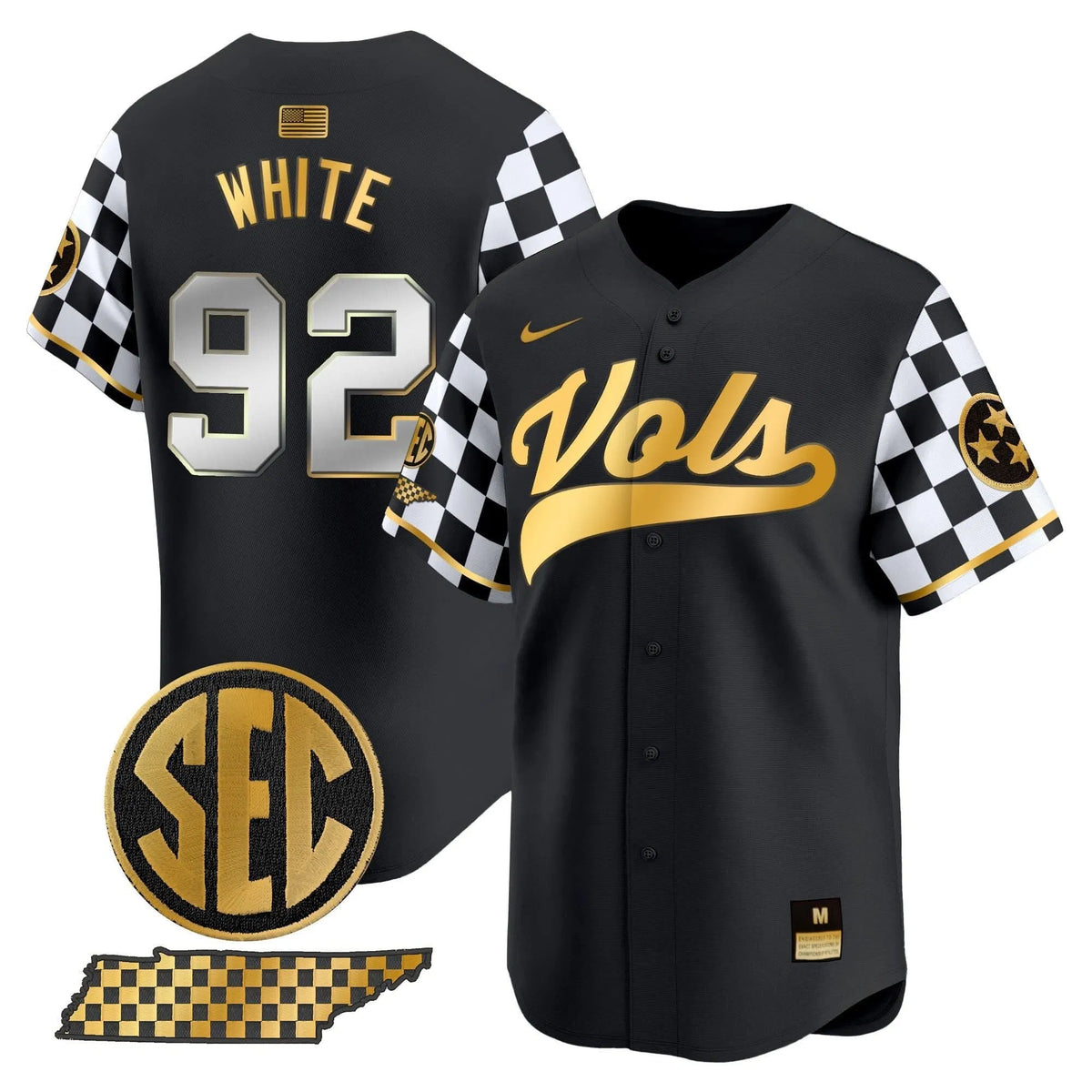 Personalized TV Checkerboard 2026 Vapor Premier Limited Baseball Jersey - Stitched - Black Gold / Reggie White Stitched