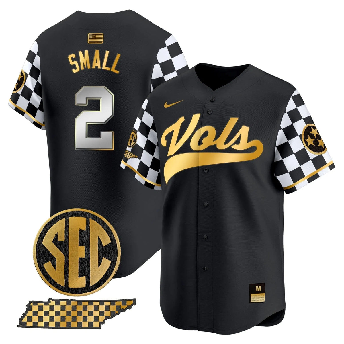 Personalized TV Checkerboard 2026 Vapor Premier Limited Baseball Jersey - Stitched - Black Gold / Jabari Small Stitched