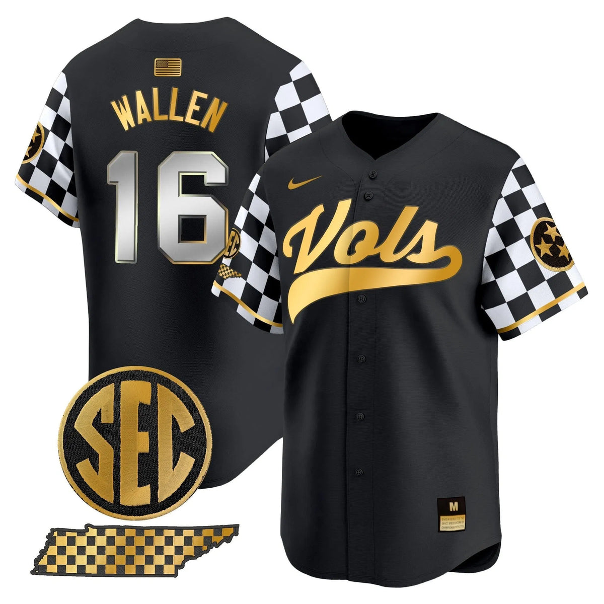 Personalized TV Checkerboard 2026 Vapor Premier Limited Baseball Jersey - Stitched - Black Gold / Morgan Wallen Stitched