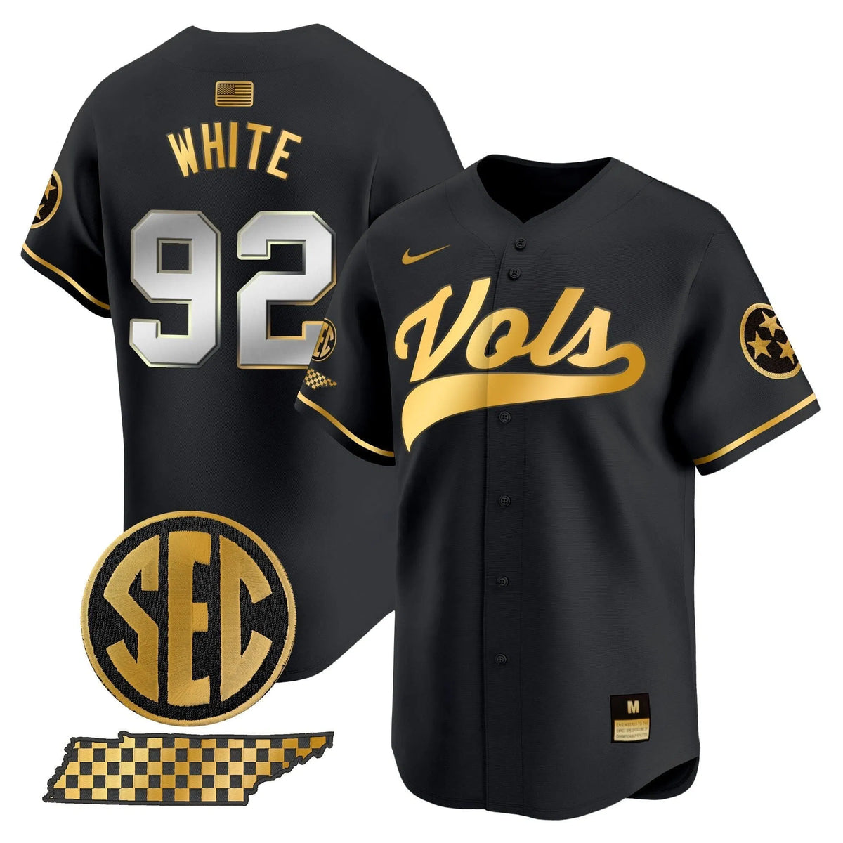 Personalized TV 2026 Vapor Premier Limited Baseball Jersey - Stitched - Black Gold / Reggie White Stitched