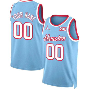 Personalized HOU Basketball Custom Jersey - Stitched - Light Blue Stitched