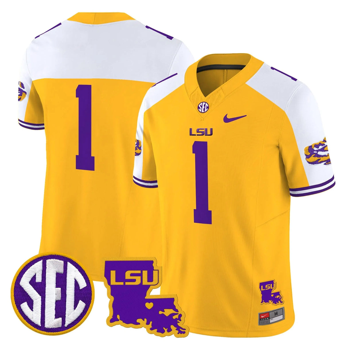 Personalized LSU 2026 Louisiana Patch Vapor Limited Jersey - Gold Alternate / #1 Team Stitched