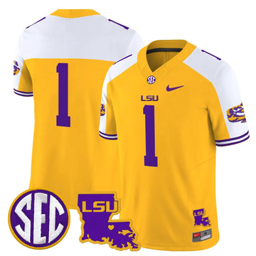 Personalized LSU 2026 Louisiana Patch Vapor Limited Jersey - Gold Alternate / #1 Team Stitched