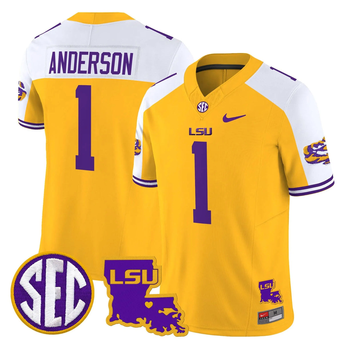 Personalized LSU 2026 Louisiana Patch Vapor Limited Jersey - Gold Alternate / Aaron Anderson Stitched