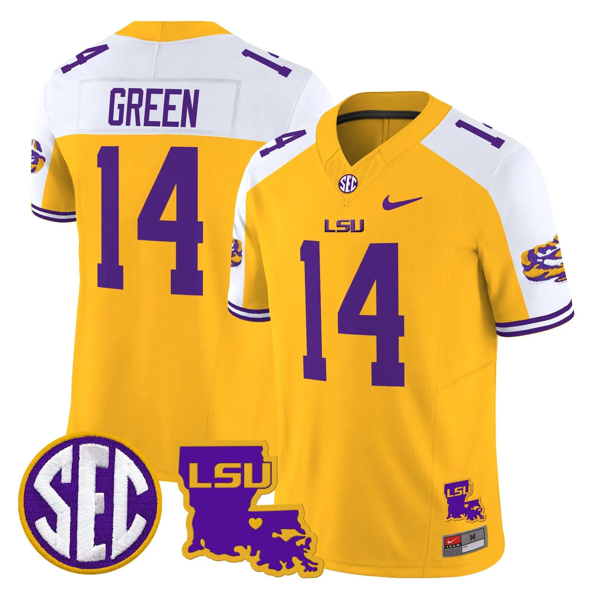 Personalized LSU 2026 Louisiana Patch Vapor Limited Jersey - Gold Alternate / Trey'Dez Green Stitched