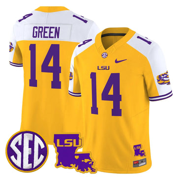 Personalized LSU 2026 Louisiana Patch Vapor Limited Jersey - Gold Alternate / Trey'Dez Green Stitched