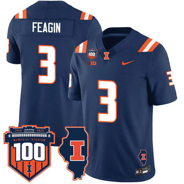 Personalized Illinois Football Vapor Jersey - Navy / Kaden Feagin - 3 Stitched