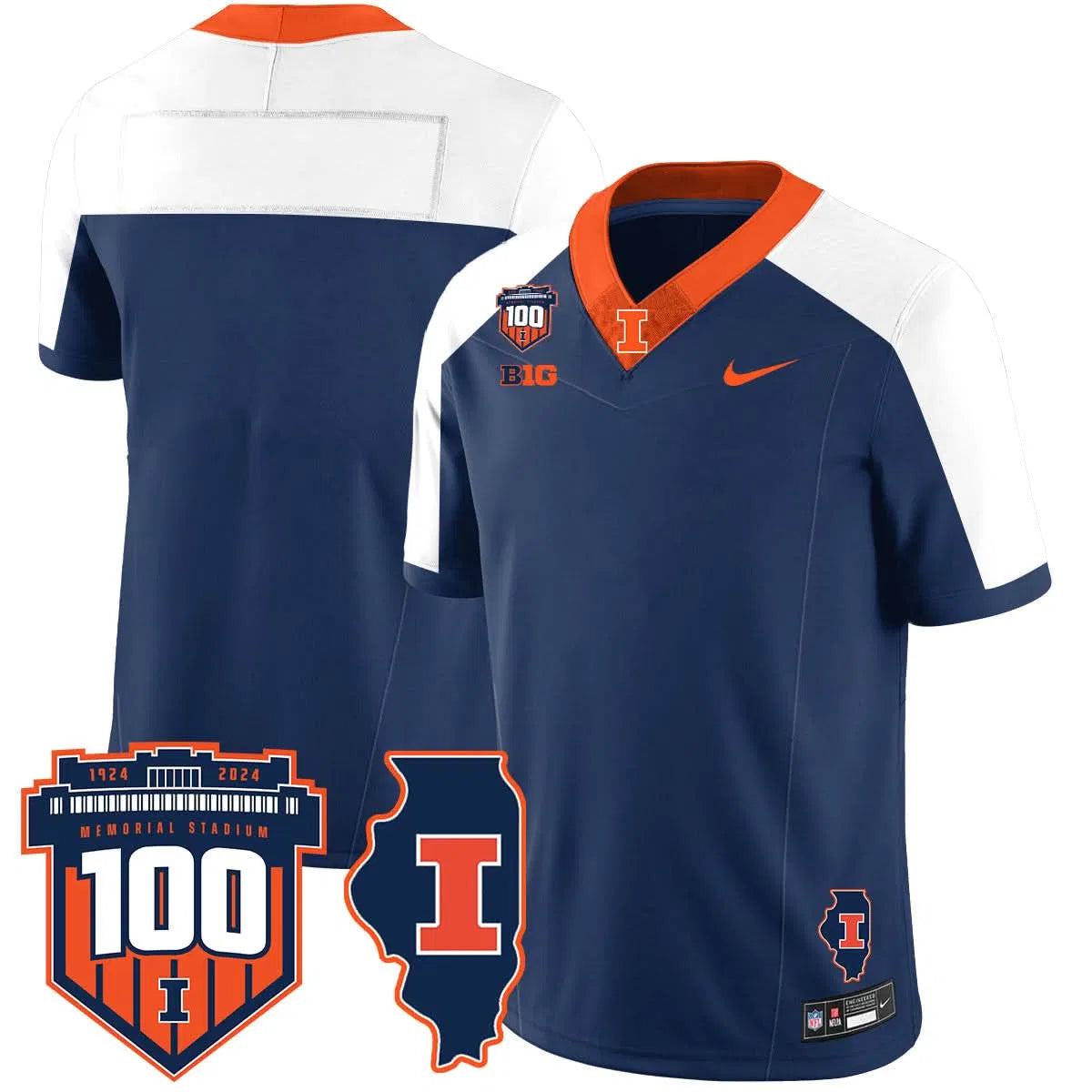 Personalized Illinois Football Vapor Jersey - Navy Alternate / Team Stitched