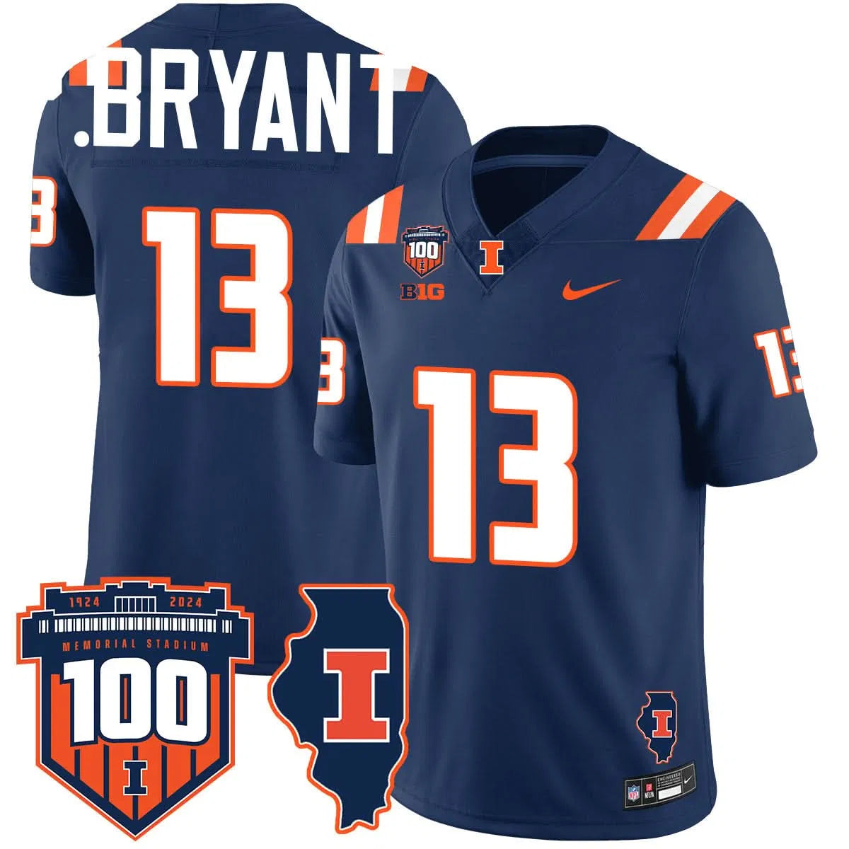 Personalized Illinois Football Vapor Jersey - Navy / Pat Bryant (P.Bryant - 13) Stitched