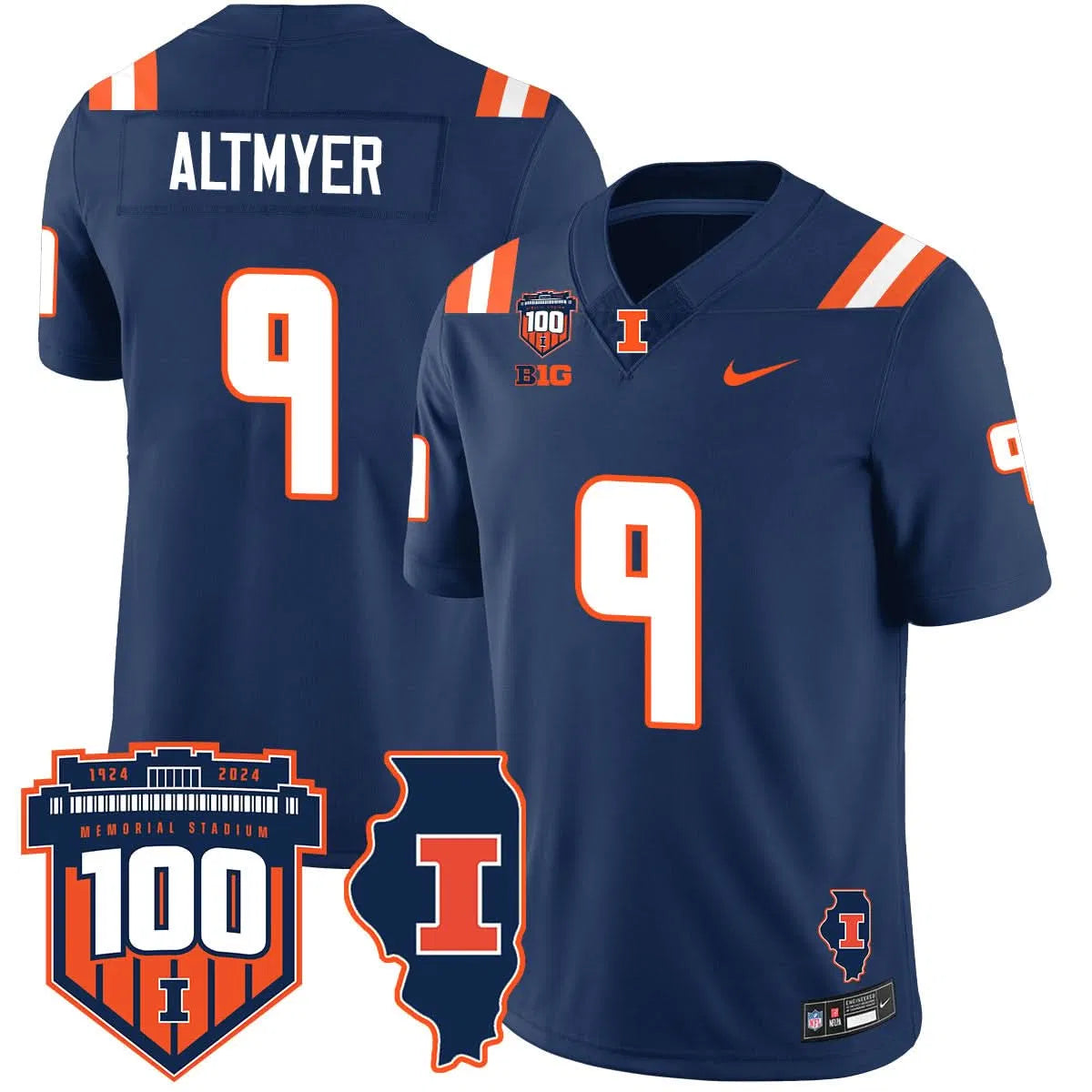 Personalized Illinois Football Vapor Jersey - Navy / Luke Altmyer - 9 Stitched