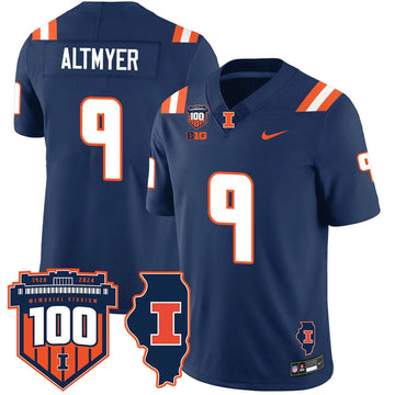 Personalized Illinois Football Vapor Jersey - Navy / Luke Altmyer - 9 Stitched