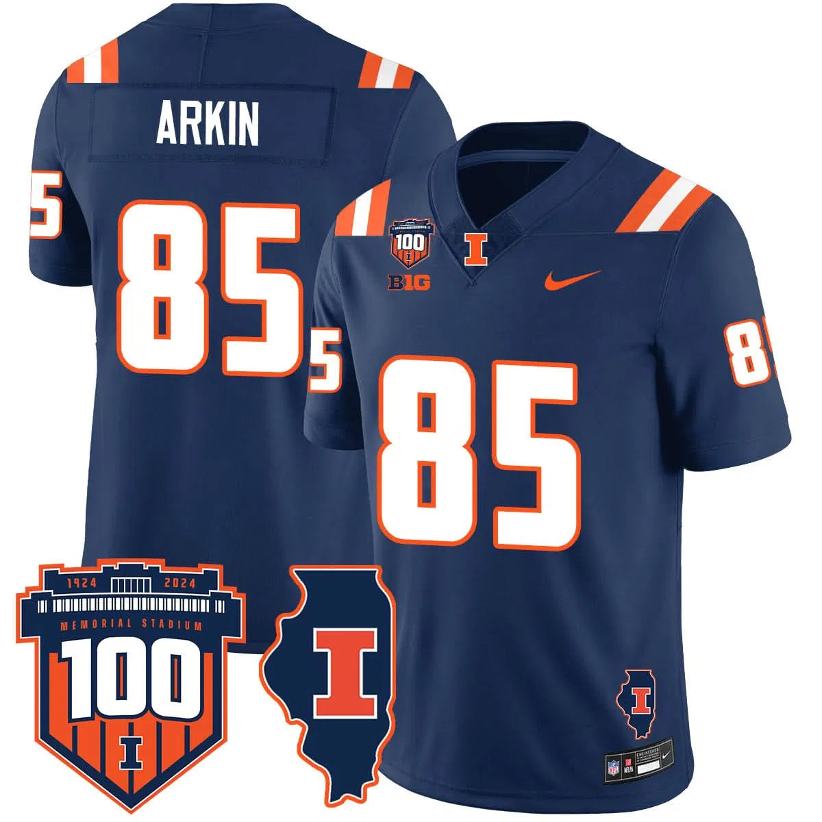 Personalized Illinois Football Vapor Jersey - Navy / Tanner Arkin - 85 Stitched