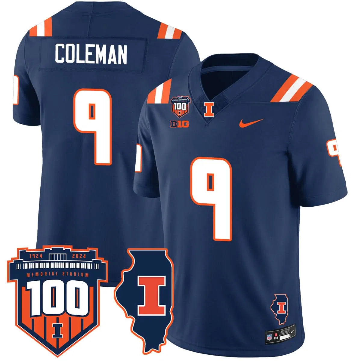 Personalized Illinois Football Vapor Jersey - Navy / Seth Coleman - 9 Stitched