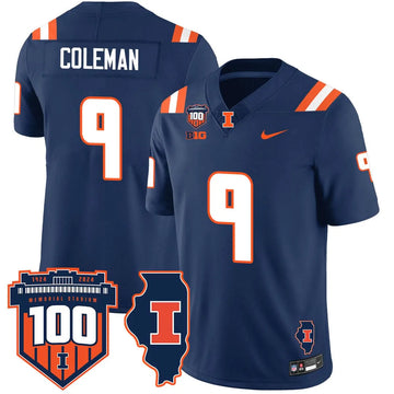 Personalized Illinois Football Vapor Jersey - Navy / Seth Coleman - 9 Stitched