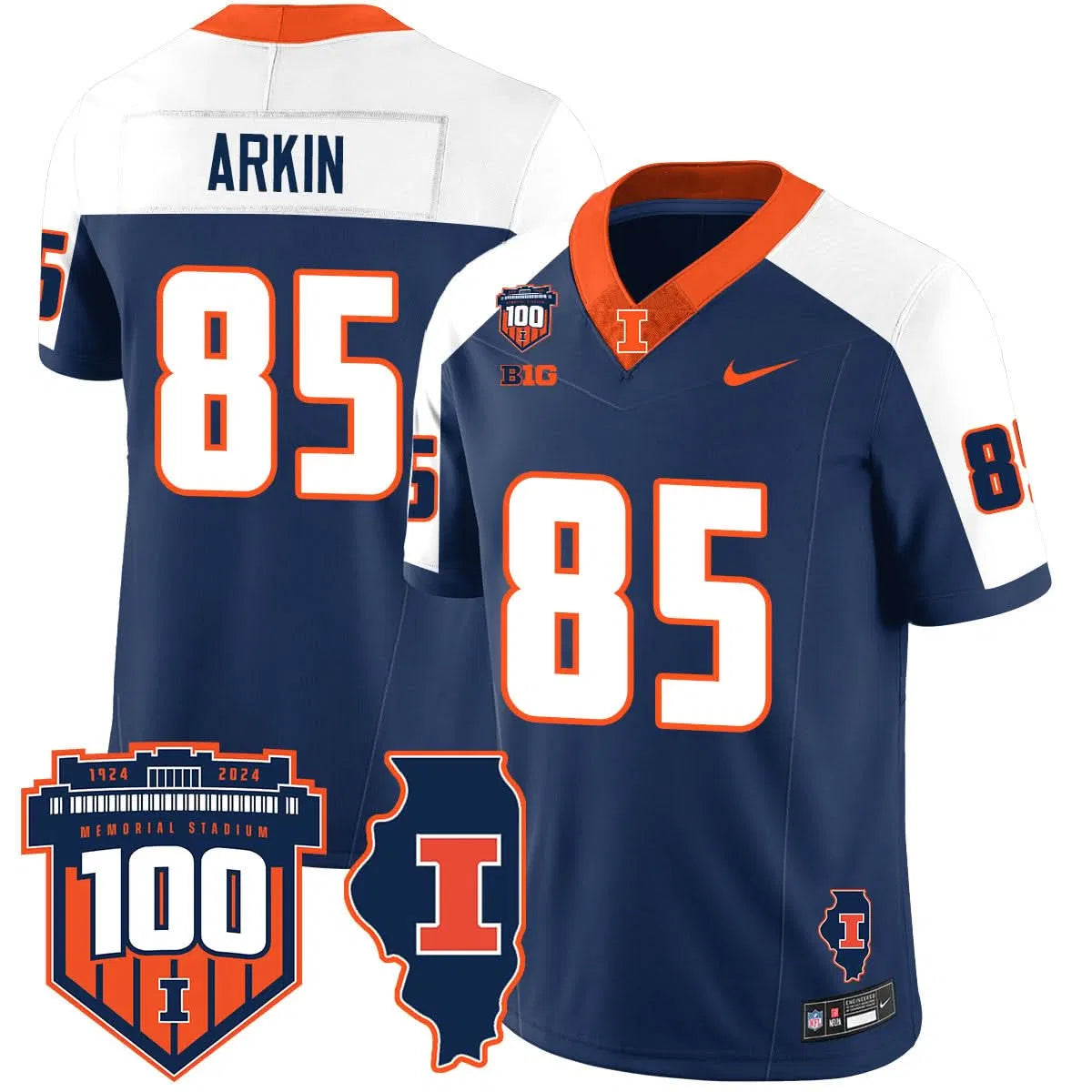 Personalized Illinois Football Vapor Jersey - Navy Alternate / Tanner Arkin - 85 Stitched