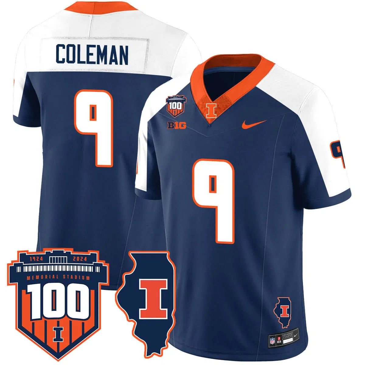 Personalized Illinois Football Vapor Jersey - Navy Alternate / Seth Coleman - 9 Stitched