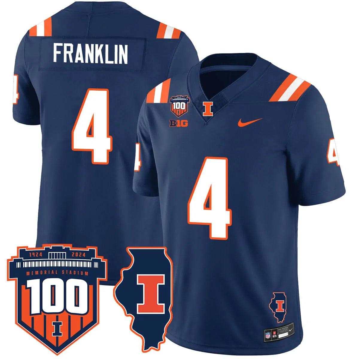 Personalized Illinois Football Vapor Jersey - Navy / Zakhari Franklin - 4 Stitched