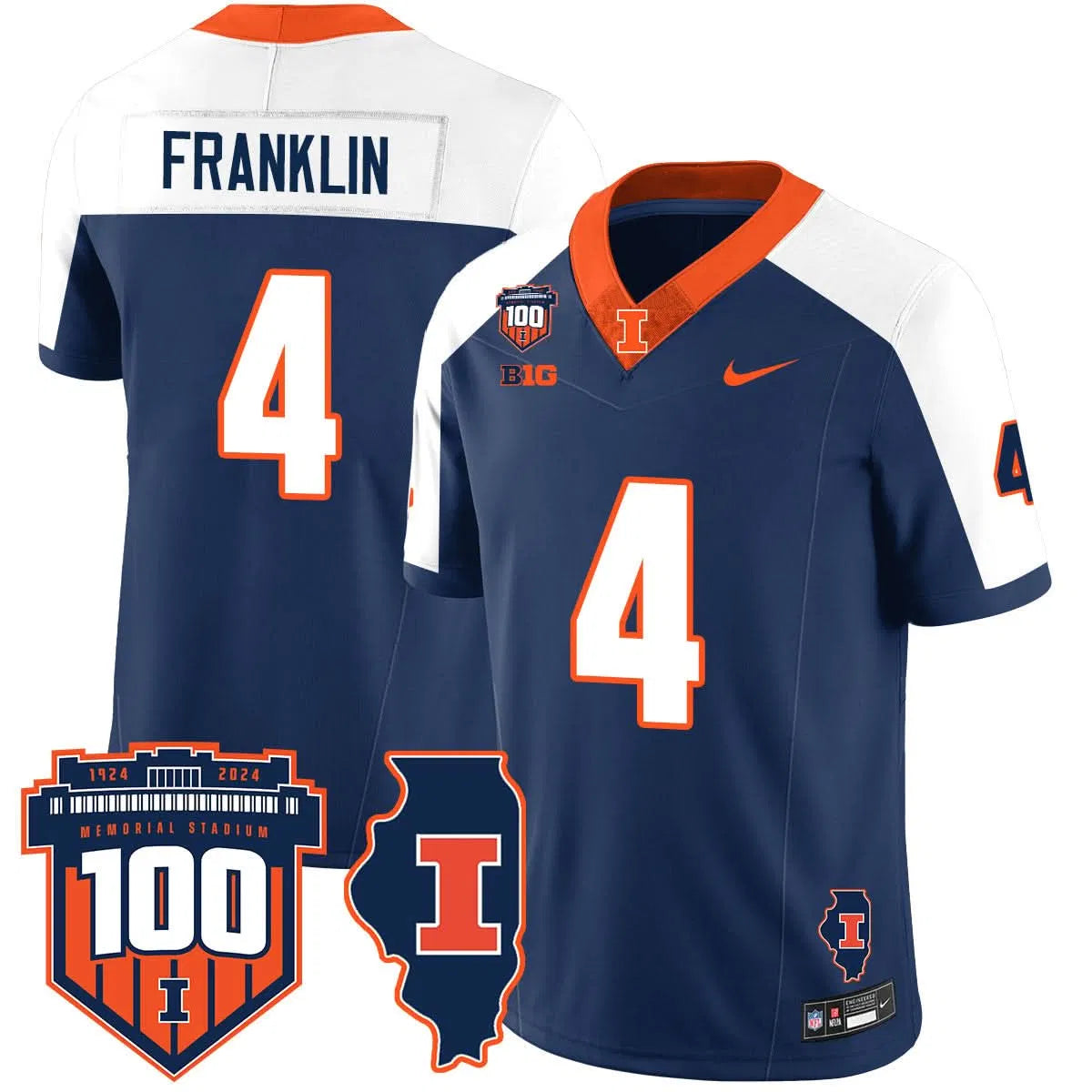Personalized Illinois Football Vapor Jersey - Navy Alternate / Zakhari Franklin - 4 Stitched