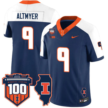 Personalized Illinois Football Vapor Jersey - Navy Alternate / Luke Altmyer - 9 Stitched