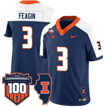 Personalized Illinois Football Vapor Jersey - Navy Alternate / Kaden Feagin - 3 Stitched