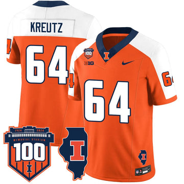 Personalized Illinois Football Vapor Jersey - Orange Alternate / Josh Kreutz - 64 Stitched